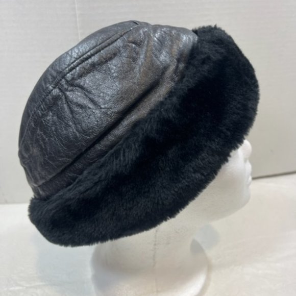 VTG North King Black Fur Genuine Leather Trapper Hat USA Seifter & Sons Size LG - Picture 2 of 8